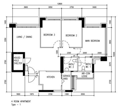 Chua Chu Kang Avenue 7, Charlotte's Carpentry, Modern, HDB, Original Floorplan, 4 Room Apartment Type 1, 4 Room Hdb Floorplan