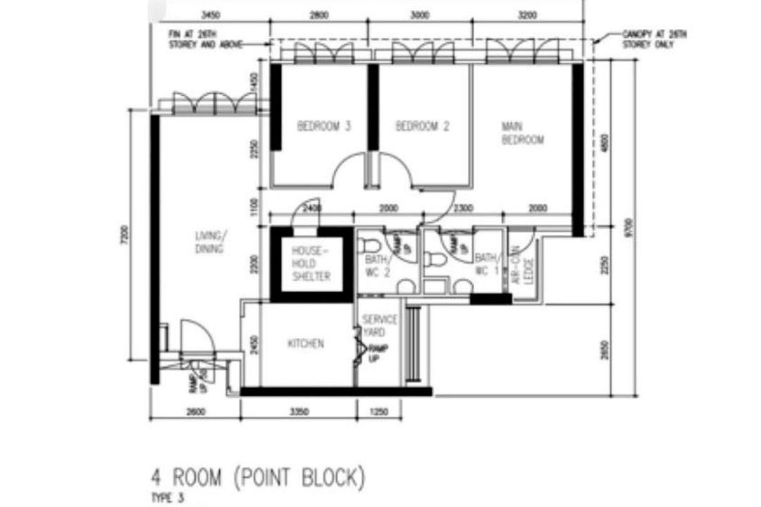 Boon Tiong Road, Divine & Glitz, Contemporary, HDB, 4 Room Hdb Floorplan, 4 Room Point Block Type 3, Original Floorplan