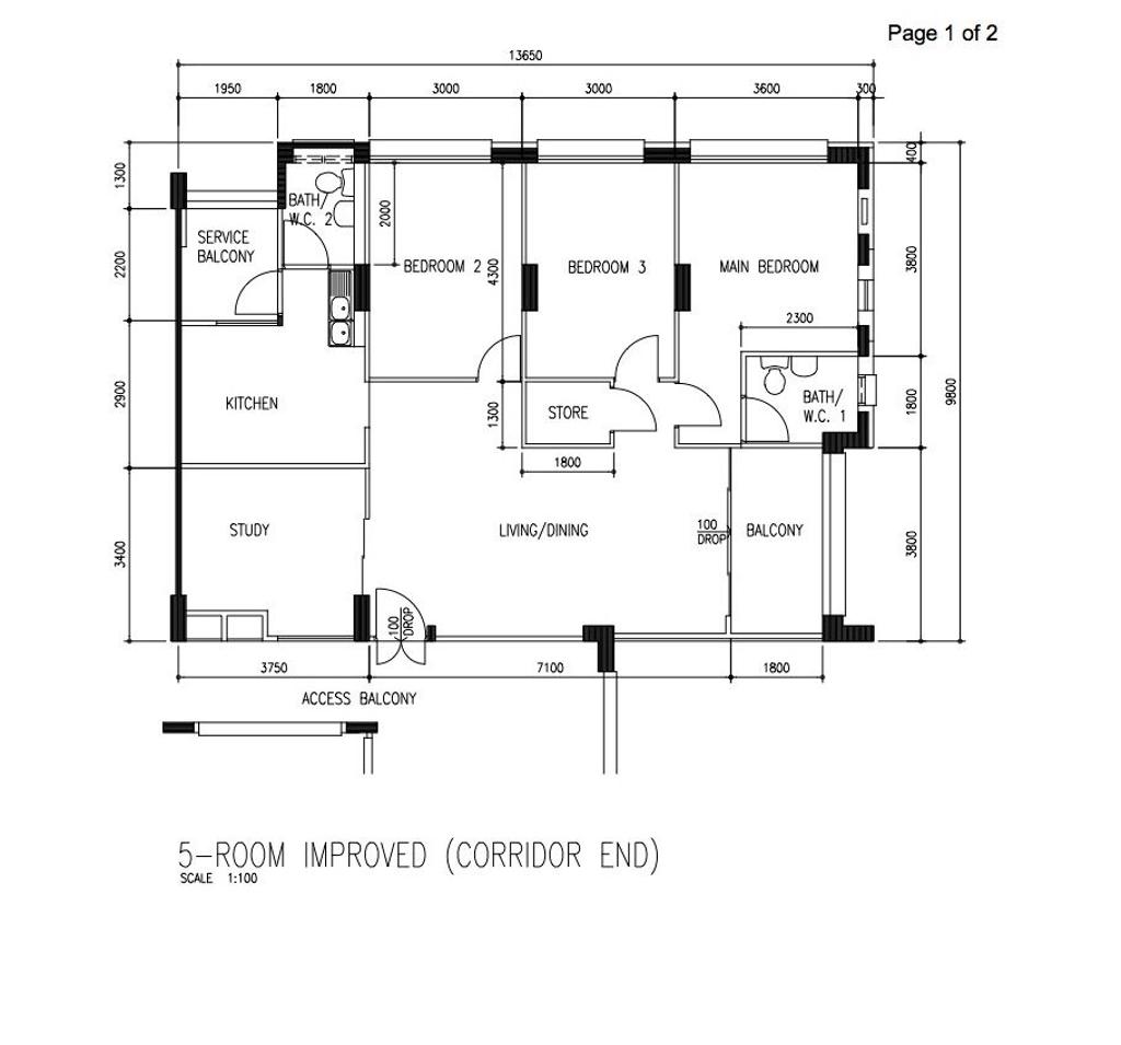 Contemporary, HDB, Tampines Street 42, Interior Designer, WHST Design, 5 Room Hdb Floorplan, 5 Room Improved Corridor End, Original Floorplan