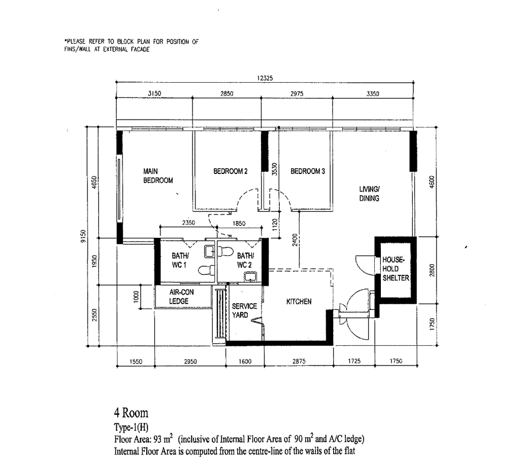 Modern, HDB, Tampines GreenVerge, Interior Designer, Studio CS, Contemporary, 4 Room Hdb Floorplan, Type 1 H, Original Floorplan
