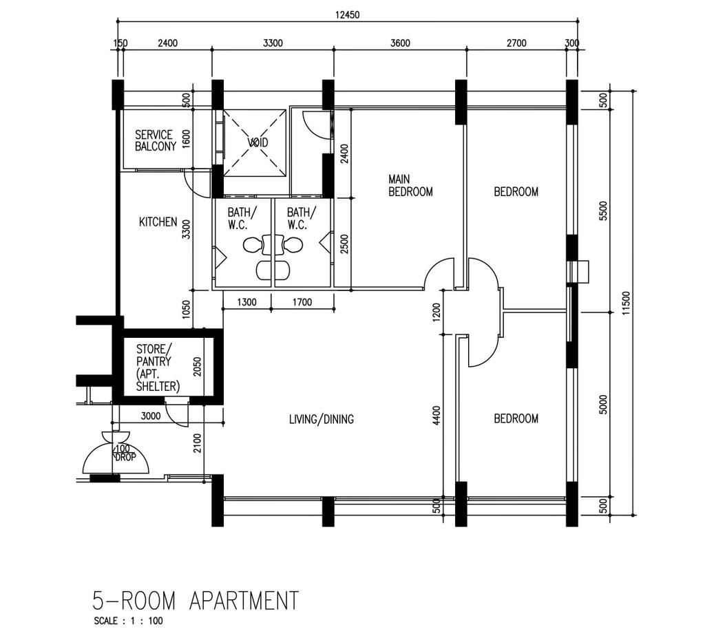 Industrial, HDB, Compassvale Walk, Interior Designer, Builders Plus, 5 Room Apartment, 5 Room Hdb Floorplan, Original Floorplan