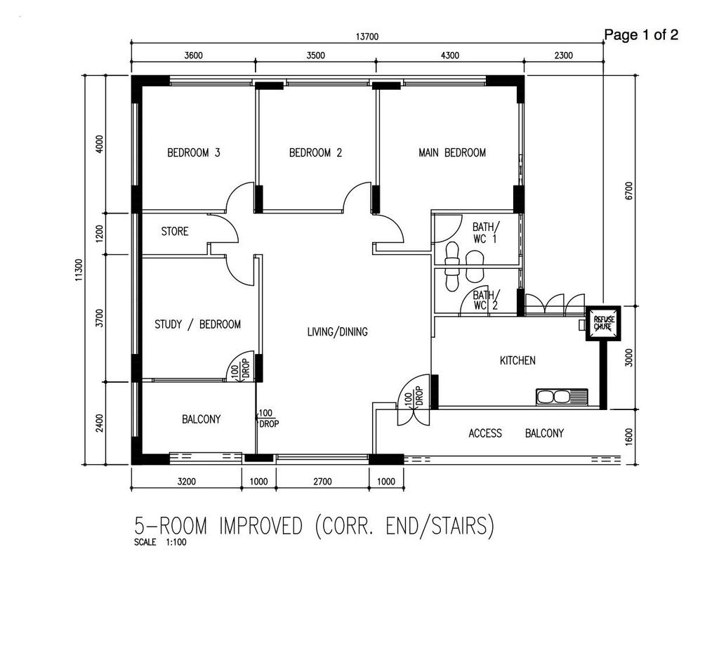 Scandinavian, HDB, Lengkong Tiga, Interior Designer, Insight.Out Studio, 5 Room Hdb Floorplan, 5 Room Improved Corr End Stairs, Original Floorplan