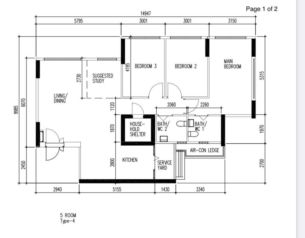 Modern, HDB, Canberra Walk, Interior Designer, E&S, Scandinavian, 5 Room Hdb Floorplan, 5 Room Type 4, Original Floorplan