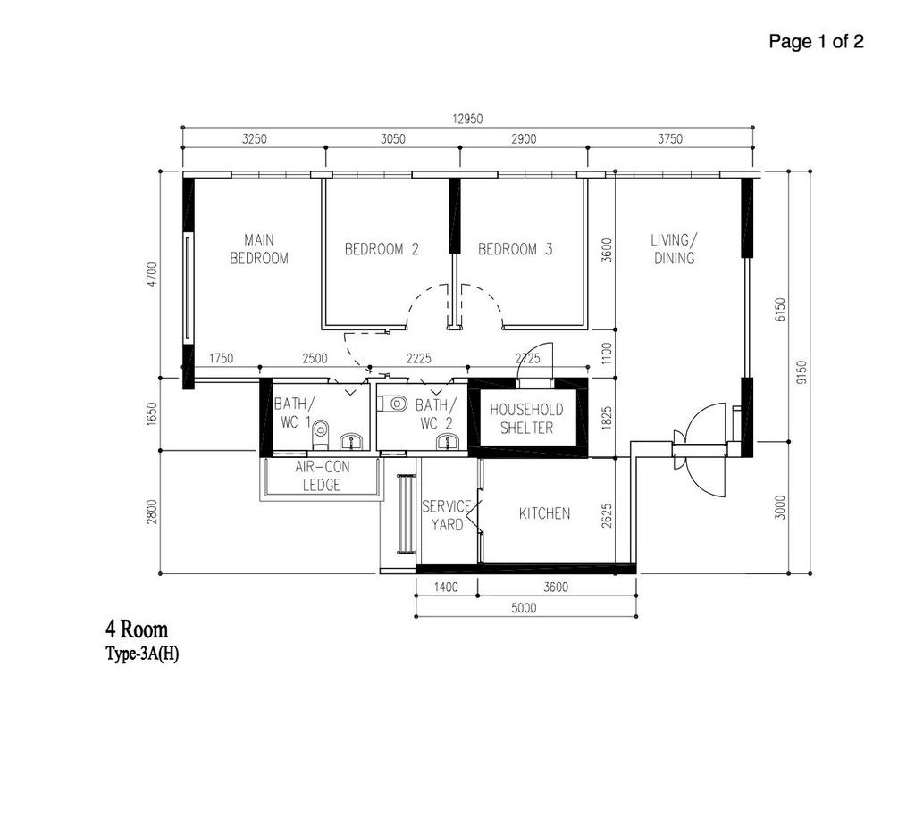Contemporary, HDB, Alkaff Crescent, Interior Designer, H Design, 4 Room Hdb Floorplan, 4 Room Type 3 A H, Original Floorplan