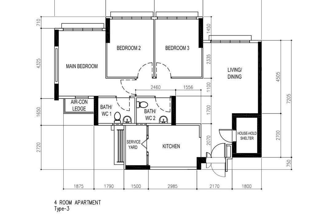 Compassvale Bow, Yang's Inspiration Design, Scandinavian, Eclectic, HDB, 4 Room Hdb Floorplan, 4 Room Apartment Type 3, Original Floorplan