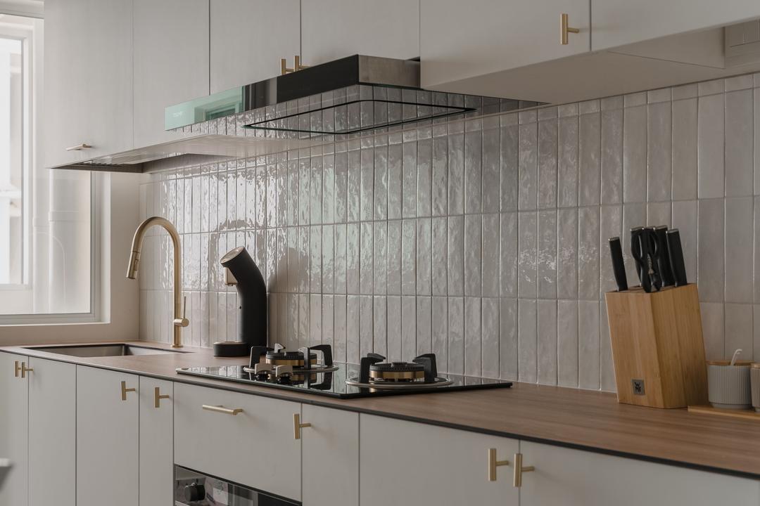 Anchorvale Street, Key Concept, Minimalist, Kitchen, HDB, Kitchen Cabinet, Tile Backsplash, Countertop