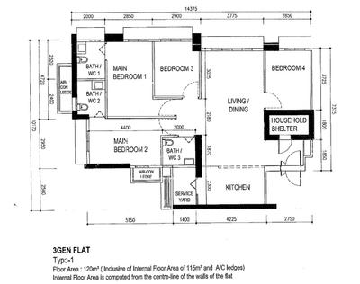 Senja Close, FlipStone Interior Design, Modern, Scandinavian, HDB, 3 Gen Flat Floorplan, 3 Gen Flat Type 1, Original Floorplan