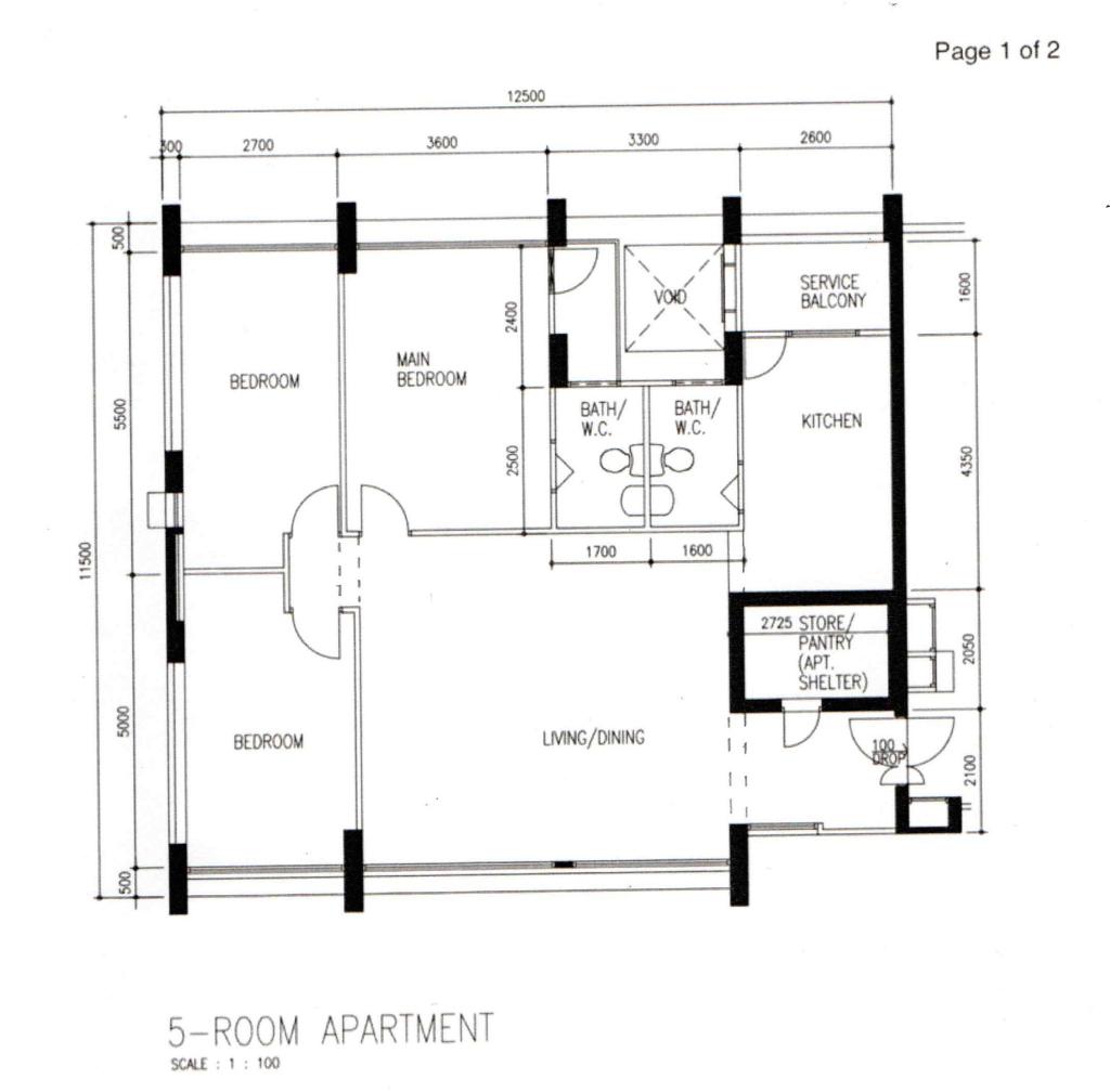 Contemporary, HDB, Compassvale Walk, Interior Designer, Rosewood Interior, Original Floorplan, 5 Room Apartment, 5 Room Hdb Floorplan