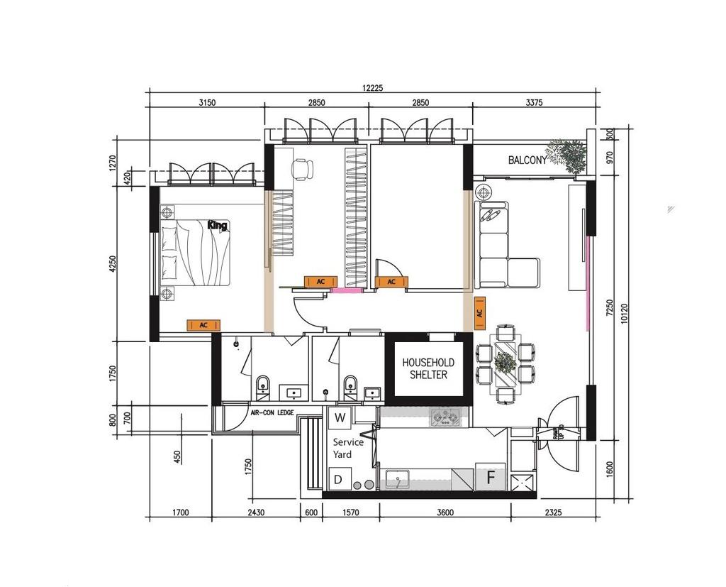 Contemporary, HDB, Anchorvale Crescent, Interior Designer, Inizio Atelier, 4 Room Hdb Floorplan, Space Planning, Final Floorplan