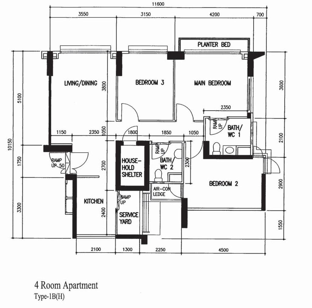 Contemporary, HDB, Punggol Road, Interior Designer, Darwin Interior, Scandinavian, 4 Room Apartment Type 1 B H, Original Floorplan, 4 Room Hdb Floorplan