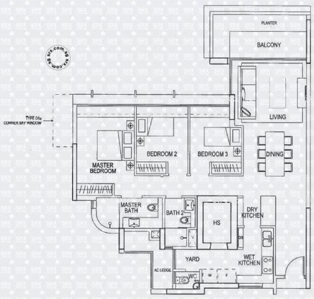 Modern, Condo, Double Bay Residences, Interior Designer, Mr Designer Studio, 3 Bedder Condo Floorplan, Original Floorplan