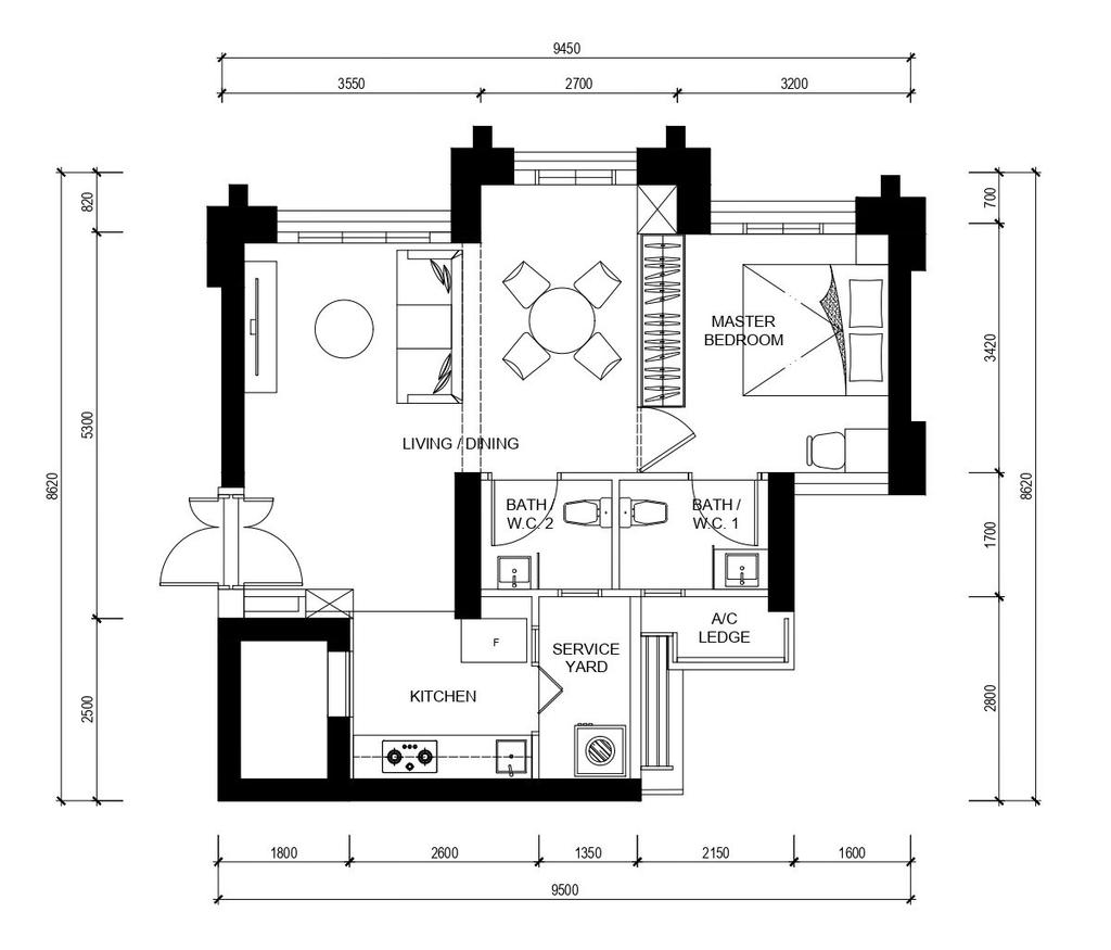 Contemporary, HDB, Margaret Drive, Interior Designer, Todz’Terior, 3 Room Hdb Floorplan, Space Planning, Final Floorplan, 3 Room Type 1 H