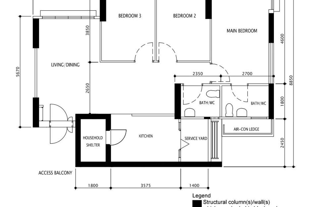 Tenteram Peak, Flo Design, Modern, HDB, 4 Room Hdb Floorplan, 4 Room Type 4, Original Floorplan