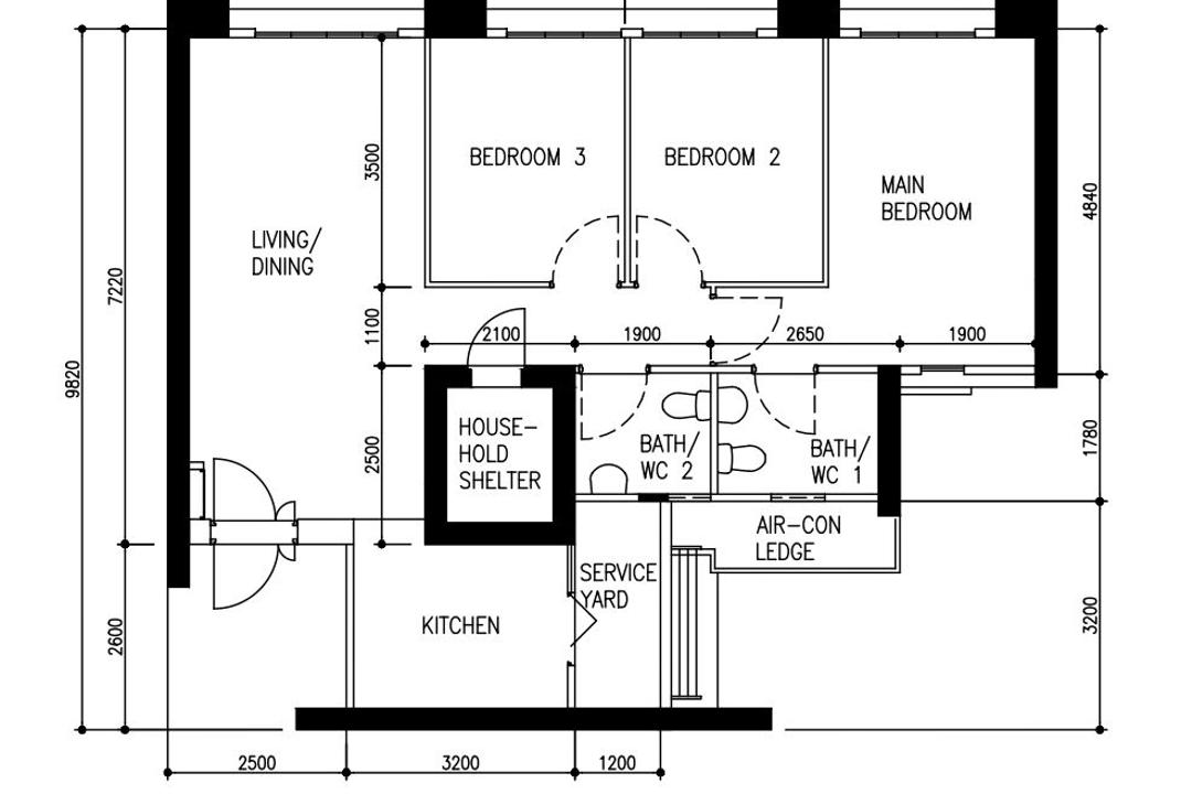 Henderson Road, Charlotte's Carpentry, Modern, HDB, 4 Room Hdb Floorplan, 4 Room Apartment Type 1 1 B, Original Floorplan