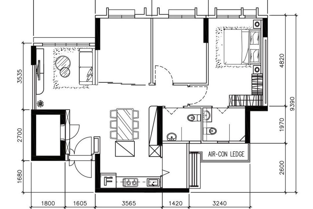 Bidadari Park Drive, Key Concept, Scandinavian, HDB, 4 Room Hdb Floorplan, 4 Room Type 2 A, Space Planning, Final Floorplan