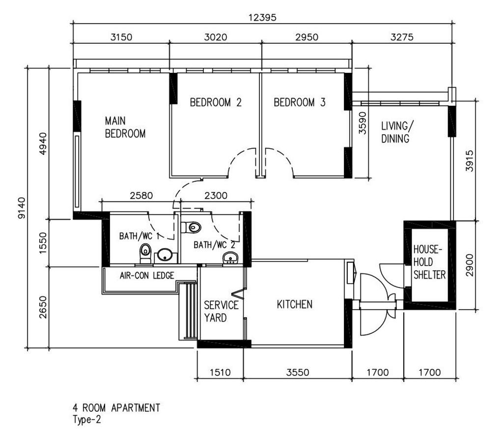 Minimalist, HDB, Punggol Way, Interior Designer, Charlotte's Carpentry, 4 Room Apartment Type 2, 4 Room Hdb Floorplan, Original Floorplan