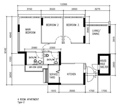 Punggol Way, Charlotte's Carpentry, Minimalist, HDB, 4 Room Apartment Type 2, 4 Room Hdb Floorplan, Original Floorplan
