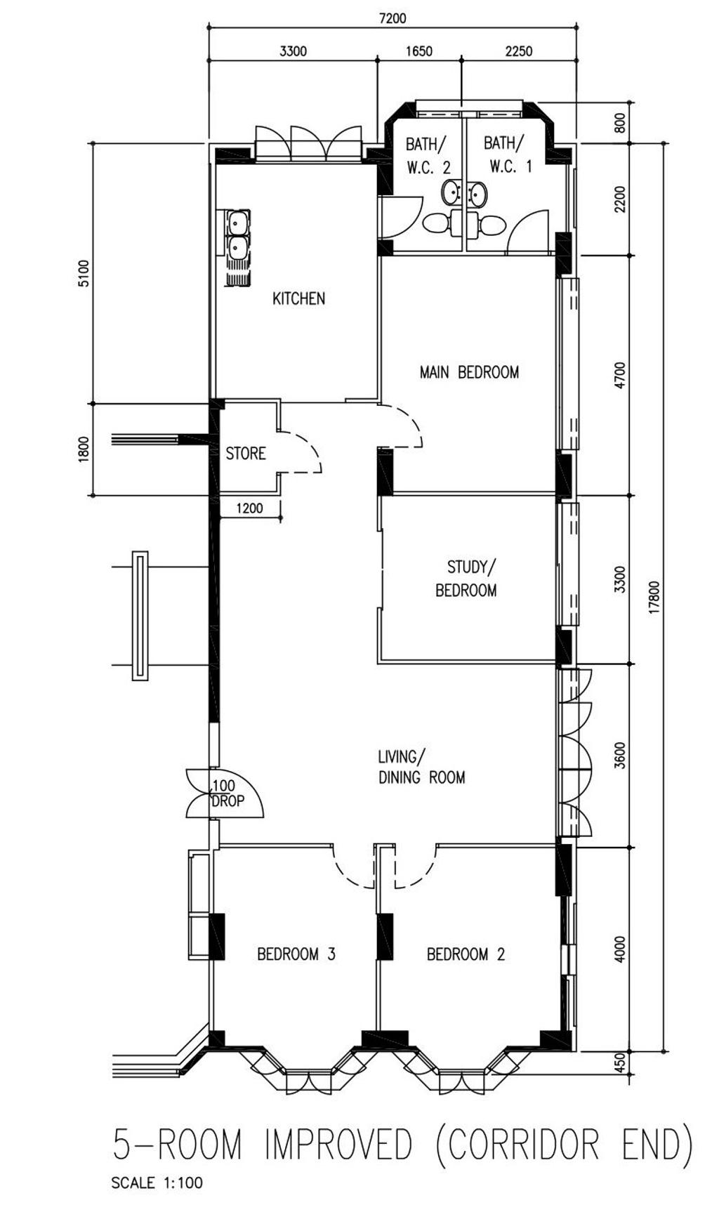 Modern, HDB, Tampines Street 45, Interior Designer, Medina Design & Interiors, 5 Room Improved Corridor End, 5 Room Hdb Floorplan, Original Floorplan