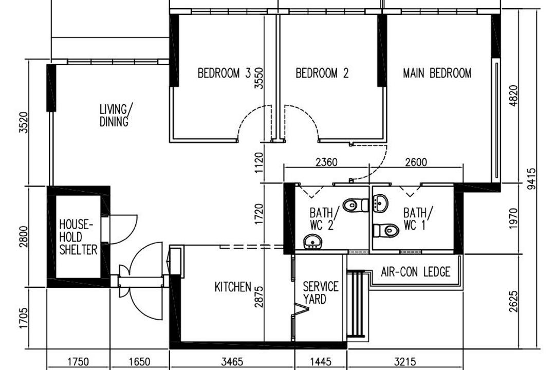 Senja Heights, Sense & Semblance, Scandinavian, HDB, 4 Room Type 1 H, Original Floorplan, 4 Room Hdb Floorplan