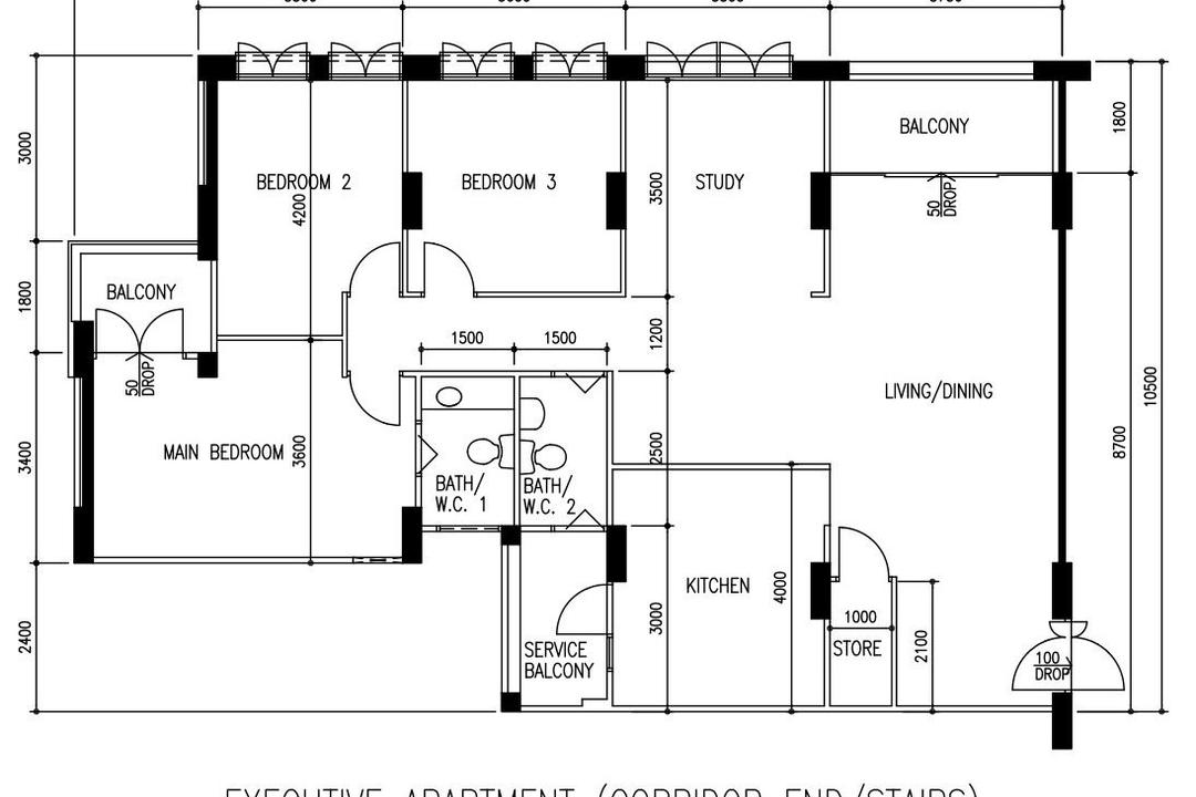 Jelapang Road, EA Interior Design, Modern, HDB, Executive Floorplan, Executive Apartment Corridor End Stairs, Original Floorplan