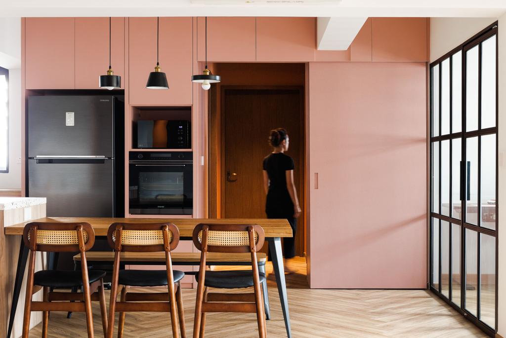 Contemporary, HDB, Dining Room, Fernvale, Interior Designer, The Local INN.terior 新家室, Transitional, Pink