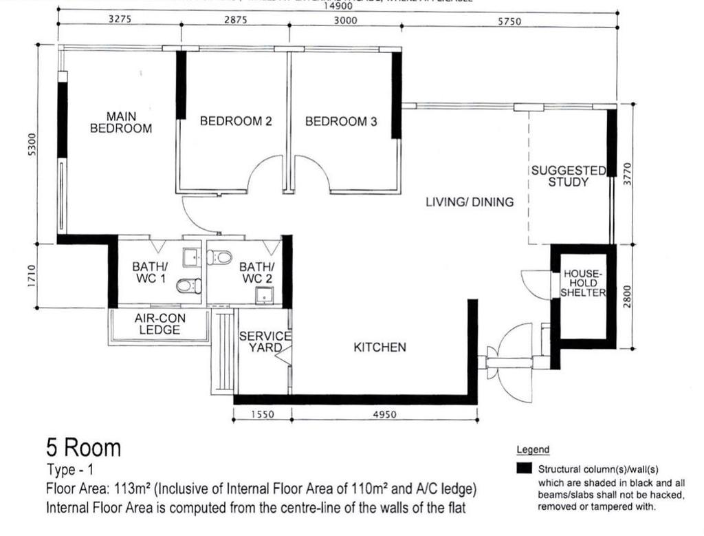 Contemporary, HDB, Fernvale, Interior Designer, The Local INN.terior 新家室, 5 Room Hdb Floorplan, Original Floorplan, 5 Room Type 1