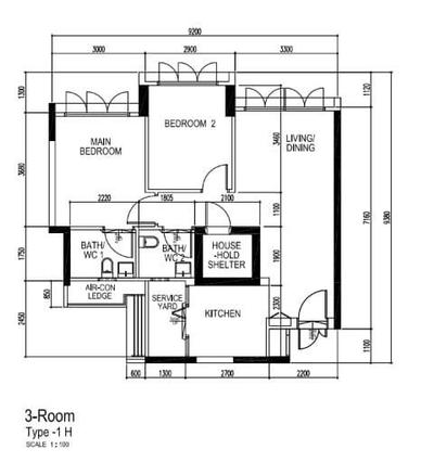 Punggol Walk, 360 Interior, Modern, HDB, 3 Room Hdb Floorplan, 3 Room Type 1 H, Original Floorplan
