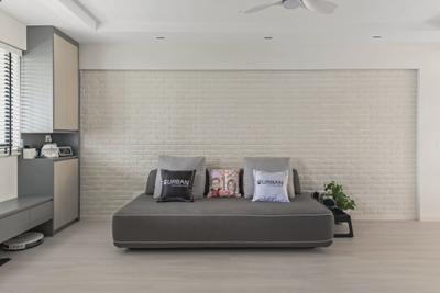 Ang Mo Kio Avenue 5, Urban Home Design 二本設計家, Scandinavian, Living Room, HDB, Brick Wall, Settee, Shoe Cabinet