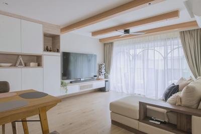 Ang Mo Kio Avenue 6, Urban Home Design 二本設計家, Scandinavian, Living Room, HDB, Tv Console, Tv Feature Wall, Wooden Beam