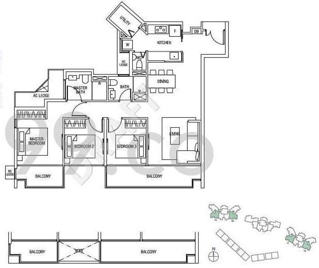 Modern, Condo, Thomson Three, Interior Designer, ChengYi Interior Design, 3 Bedder Condo, Original Floorplan