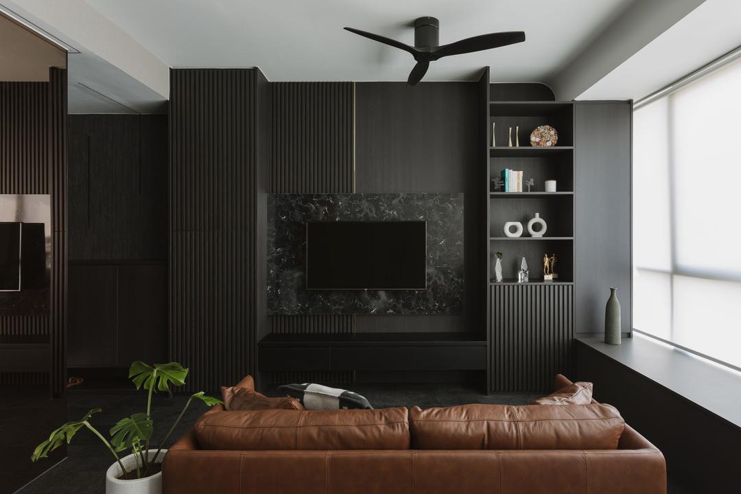 Skyline Residences, The Interior Lab, Contemporary, Living Room, Condo, Black, Tv Feature Wall, Feature Wall