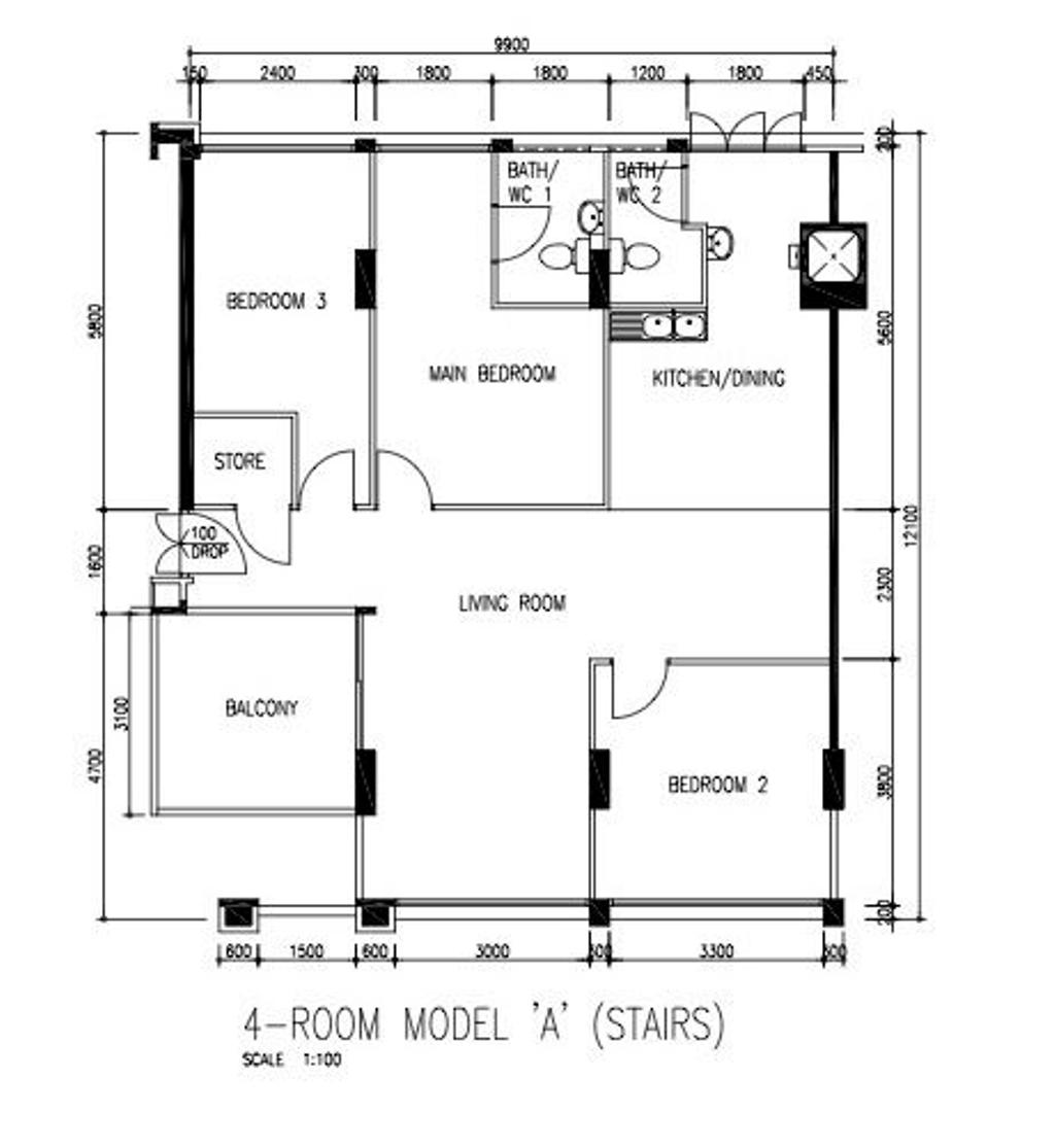 Modern, HDB, Hougang Avenue 10, Interior Designer, Le Interior Affairs, Contemporary, 4 Room Hdb Floorplan, 4 Room Model X Stairs, Original Floorplan