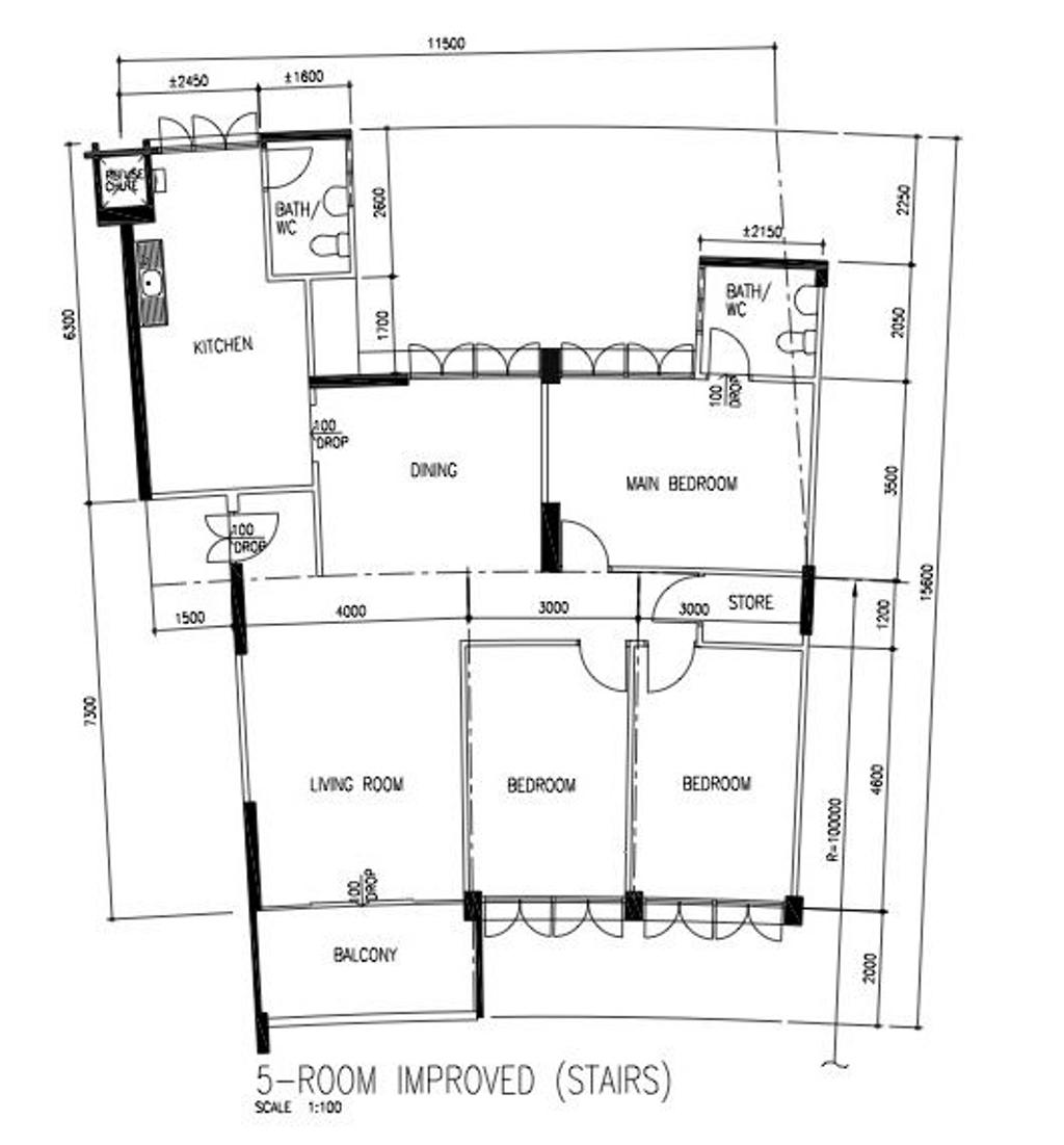 Scandinavian, HDB, Bedok Reservoir Road, Interior Designer, Flo Design, 5 Room Hdb Floorplan, 5 Room Improved Stairs, Original Floorplan