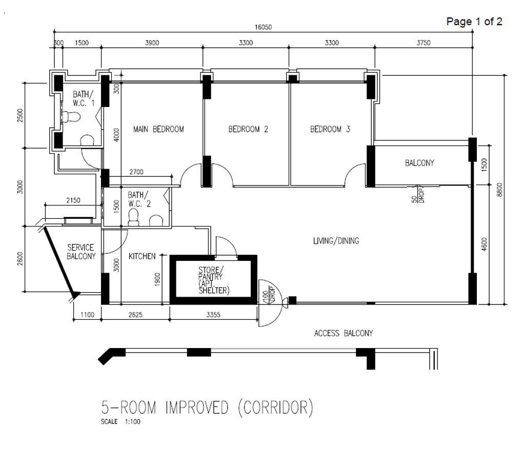 HDB, Hougang Street 52, Interior Designer, Our Interior, 5 Room Improved Corridor, 5 Room Hdb Floorplan, Original Floorplan