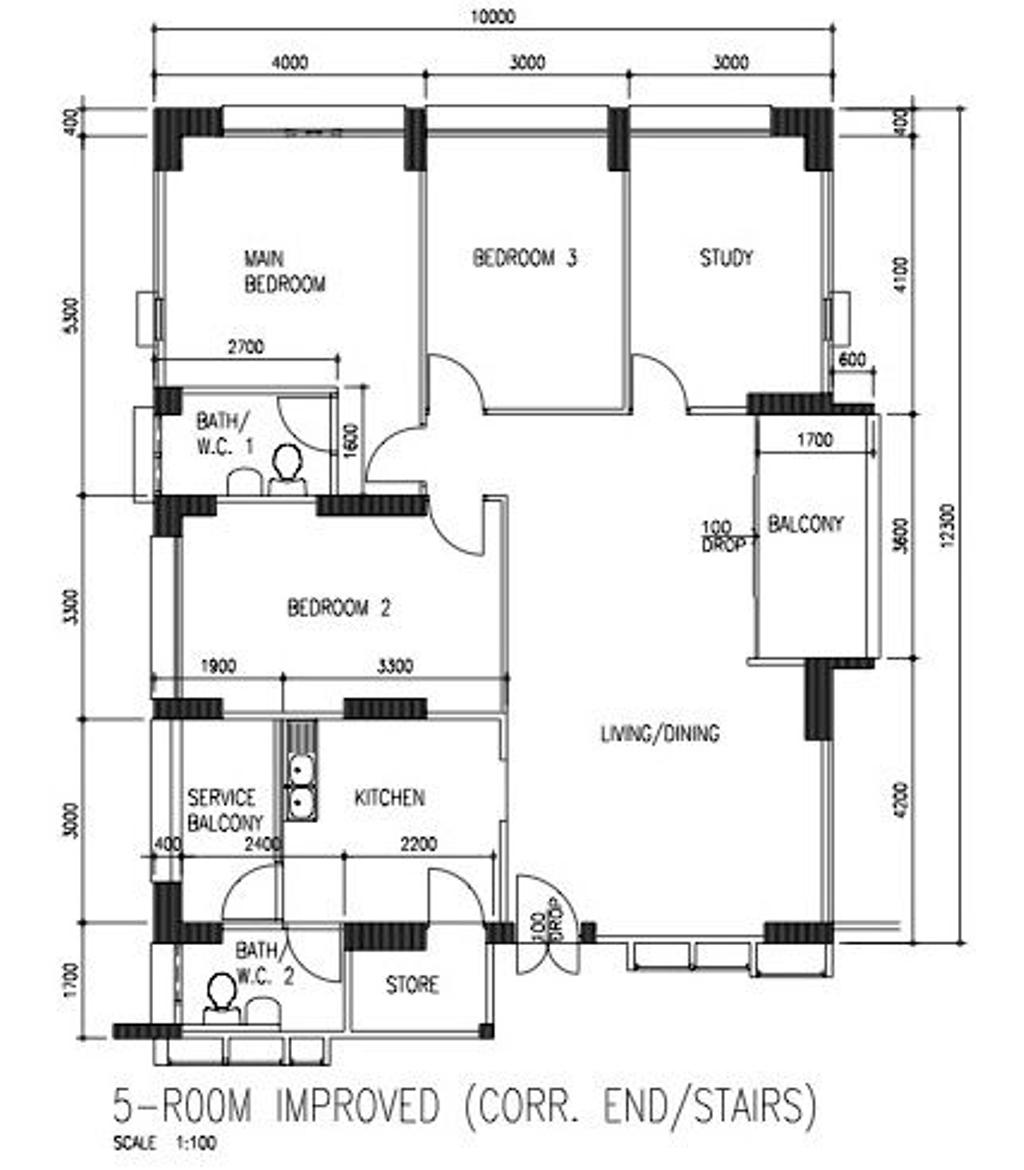 Contemporary, HDB, Strathmore Avenue, Interior Designer, Divine & Glitz, 5 Room Improved Corr End Stairs, 5 Room Hdb Floorplan, Original Floorplan
