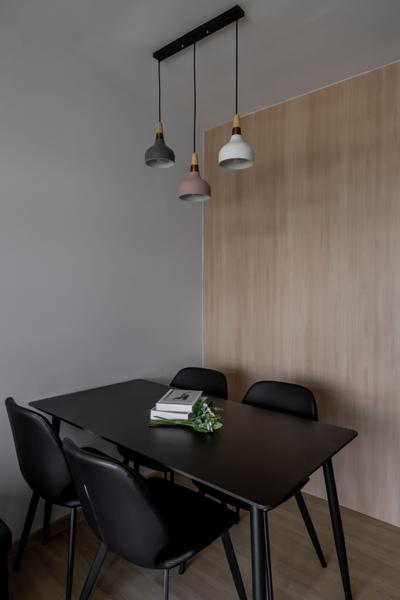Punggol East Drive, Yang's Inspiration Design, Contemporary, Dining Room, HDB, Black Dining Table, Hanging Lights, Pendant Lights