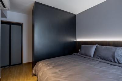 Punggol East Drive, Yang's Inspiration Design, Contemporary, Bedroom, HDB, Grey, Black, Headboard