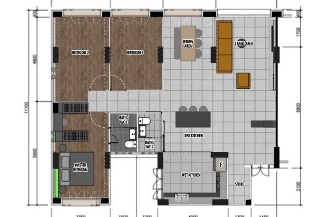 Pasir Ris Drive 4, Fifth Avenue Interior, Modern, Contemporary, HDB, 5 Room Improved Corridor End, Space Planning, Final Floorplan, 5 Room Hdb Floorplan