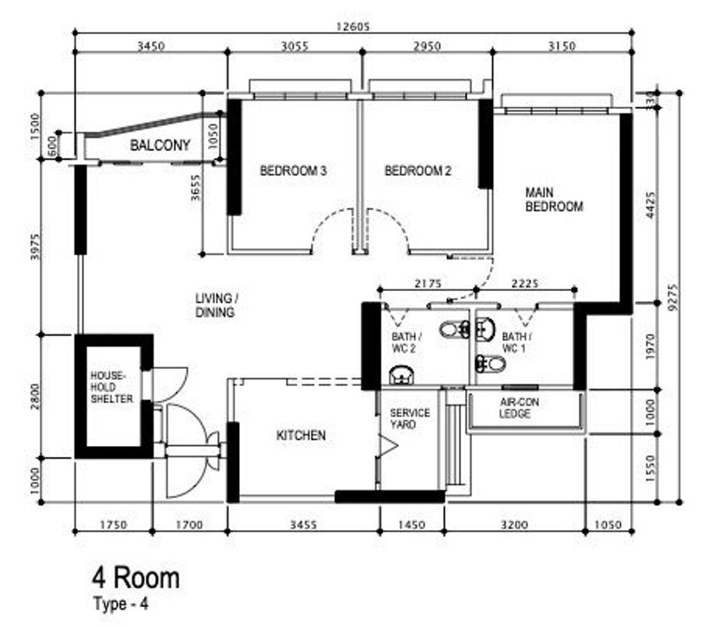 Contemporary, HDB, Senja Close, Interior Designer, Charlotte's Carpentry, 4 Room Hdb Floorplan, 4 Room Type 4, Original Floorplan