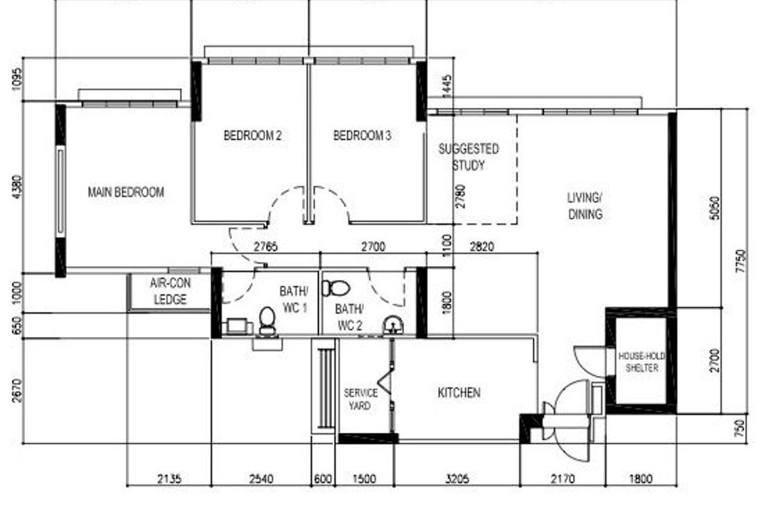 Compassvale Road, Kitchenate, Modern, HDB, 5 Room Apartment Type 4, Original Floorplan, 5 Room Hdb Floorplan