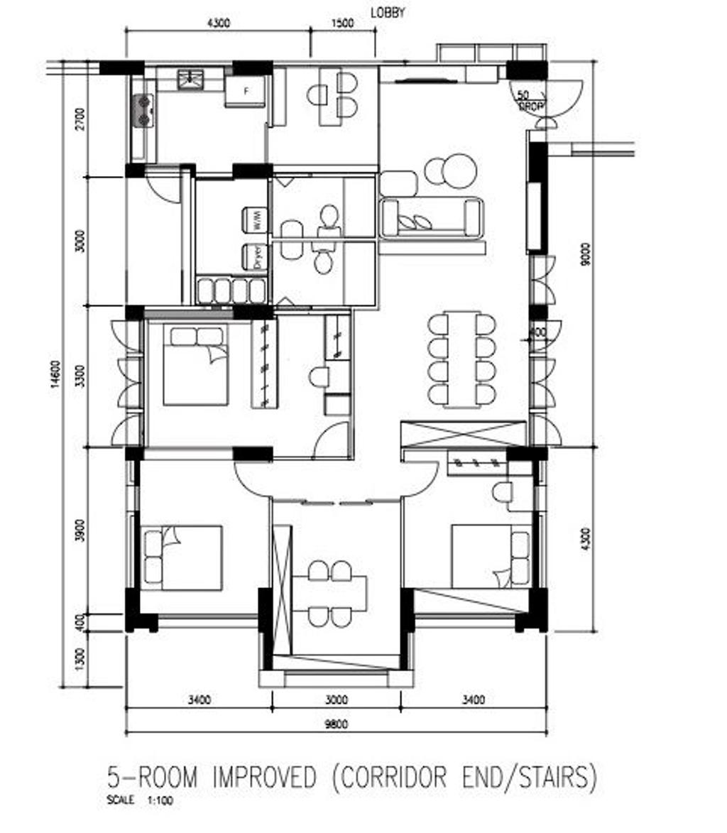 Modern, HDB, Hougang Avenue, Interior Designer, Homies Design, Contemporary, 5 Room Improved Corridor End Stairs, 5 Room Hdb Floorplan, Space Planning, Final Floorplan