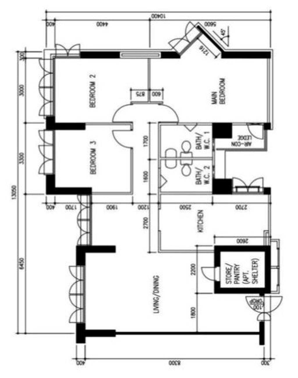 Modern, HDB, Ang Mo Kio Street 32, Interior Designer, Fifth Avenue Interior, 4 Room Hdb Floorplan, Original Floorplan