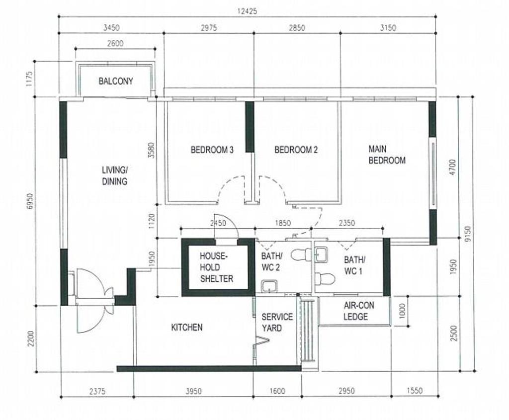 Contemporary, HDB, Tampines Street 61, Interior Designer, Ataz Haus Interior Design, 4 Room Hdb Floorplan, Original Floorplan