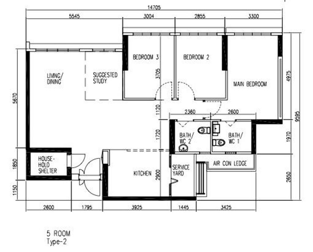 Modern, HDB, Senja Close, Interior Designer, Yang's Inspiration Design, 5 Room Hdb Floorplan, Original Floorplan, 5 Room Type 2