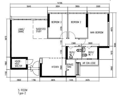Senja Close, Yang's Inspiration Design, Modern, HDB, 5 Room Hdb Floorplan, Original Floorplan, 5 Room Type 2