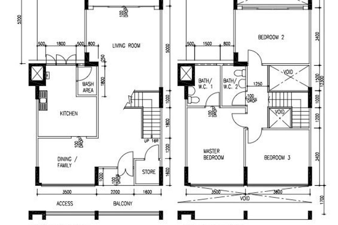Bedok Reservoir Road, MET Interior, Modern, HDB, 5 Room Maisonette Model A Corridor, Original Floorplan, Maisonette Floorplan