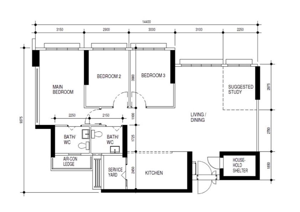 Modern, HDB, Bedok South Road, Interior Designer, Briey Interior, 5 Room Hdb Floorplan, Original Floorplan