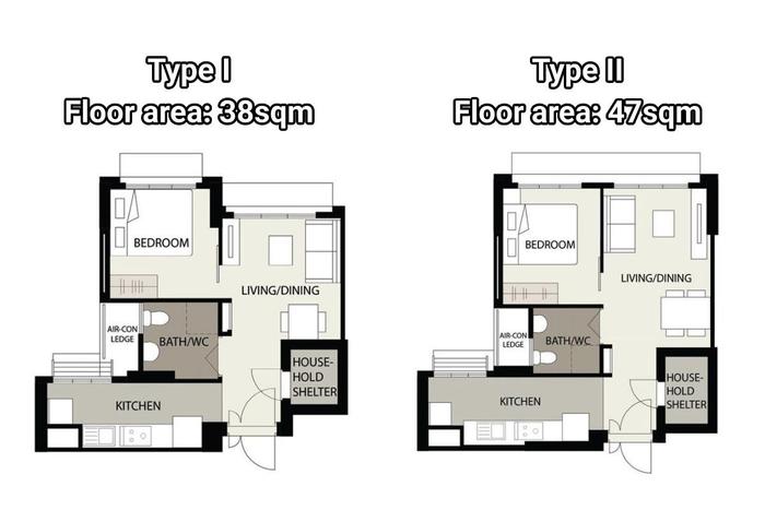 2-room bto floor plan