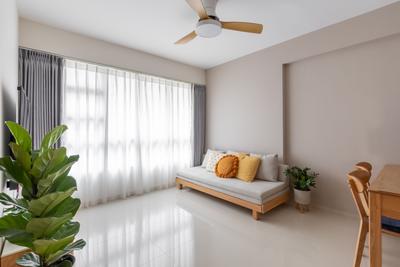 Dakota Breeze, Yang's Inspiration Design, Scandinavian, Living Room, HDB, Tile, Ceiling Fan, Curtain