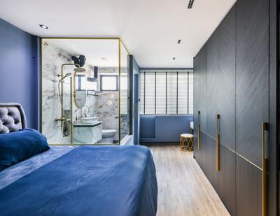 Bukit Panjang, The Interior Maison, Modern, Bedroom, HDB, Blue, Open Bathroom